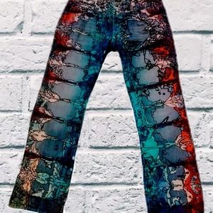 Upcycled tie dyed and hand painted jeans